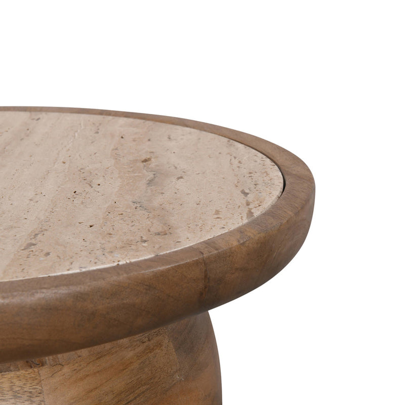 40cm Travertine Top Side Table - Black