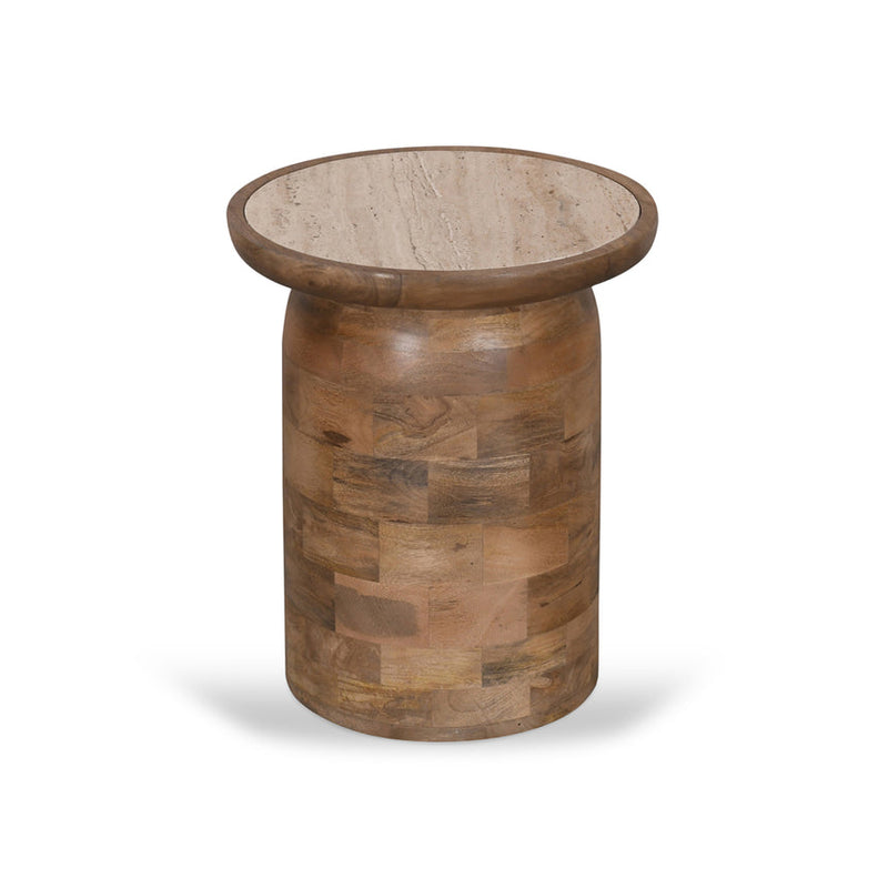 40cm Travertine Top Side Table - Black