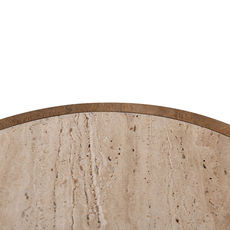 40cm Travertine Top Side Table - Black