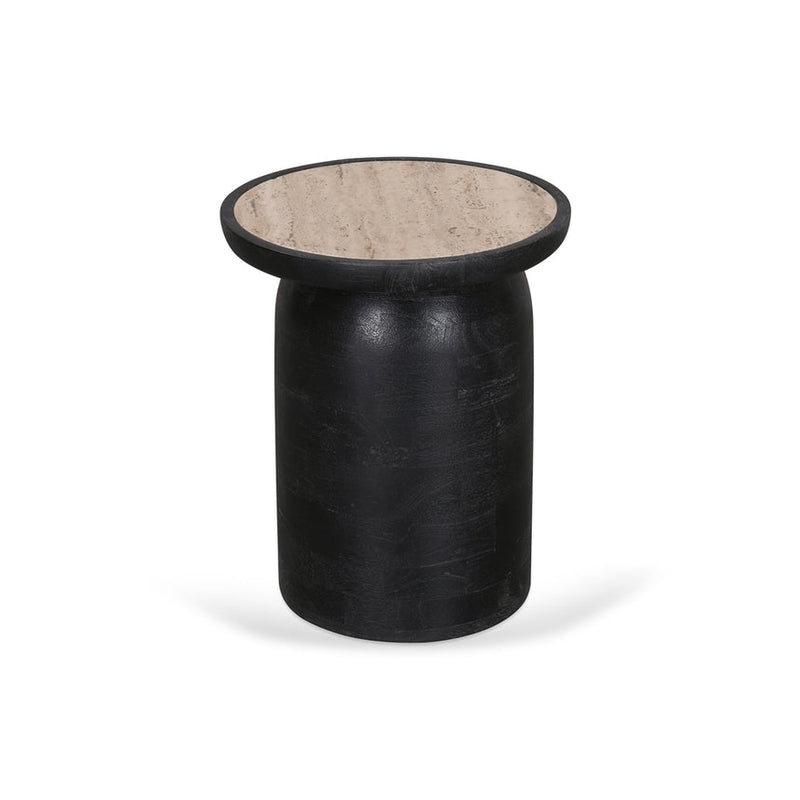 40cm Travertine Top Side Table - Black