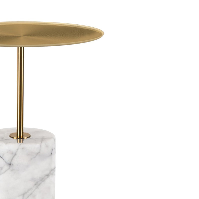 45 cm Brushed Gold Side Table - Faceted Granite Marble