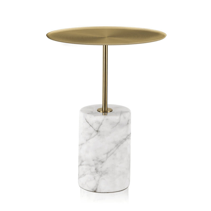 45 cm Brushed Gold Side Table - Faceted Granite Marble