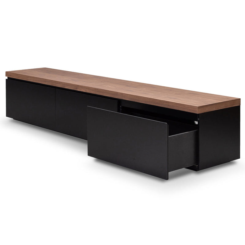 2.4m Black TV Entertainment Unit - Walnut Top