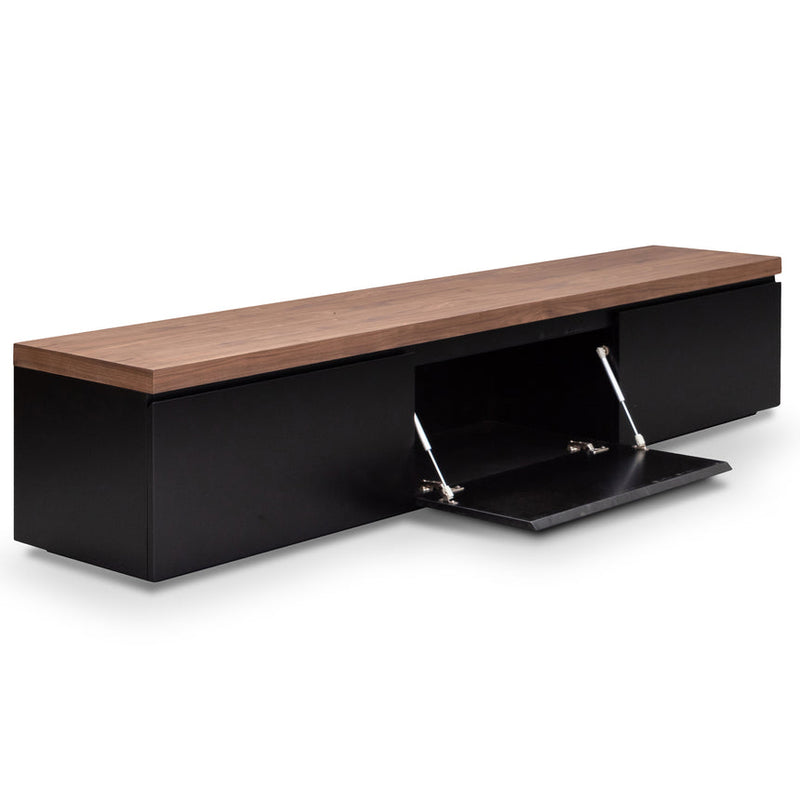 2.4m Black TV Entertainment Unit - Walnut Top