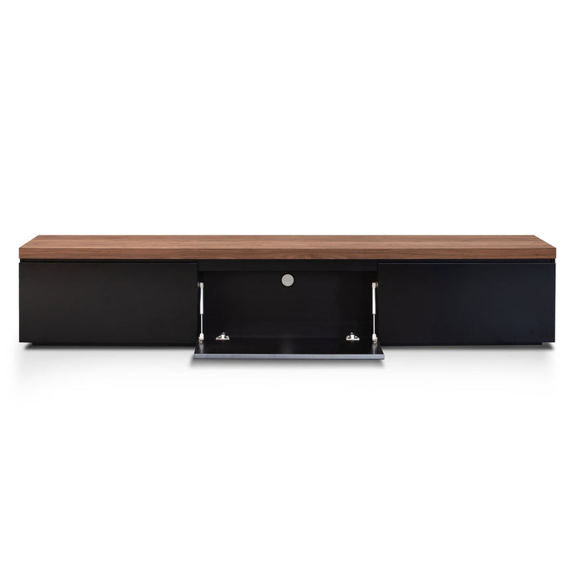 2.4m Black TV Entertainment Unit - Walnut Top