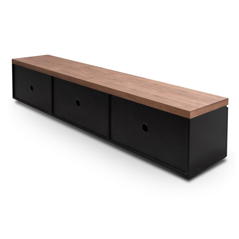 2.4m Black TV Entertainment Unit - Walnut Top