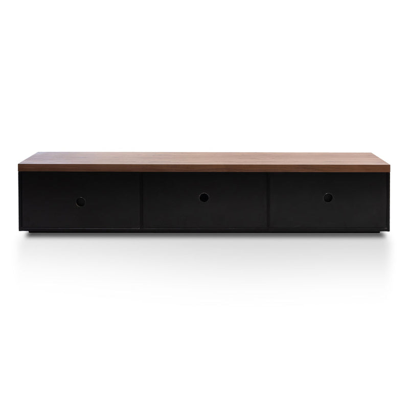 2.4m Black TV Entertainment Unit - Walnut Top