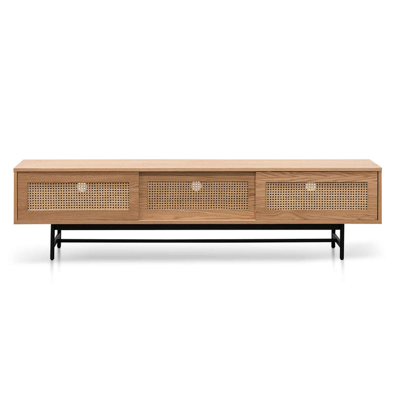 CTV6206-KD Oak Entertainment TV Unit - Black with Natural Rattan Door