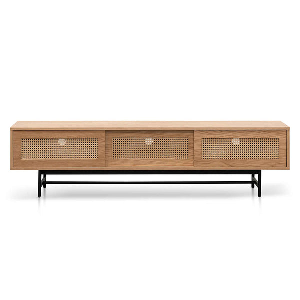 2m Natural Oak TV Entertainment Unit - Rattan Doors