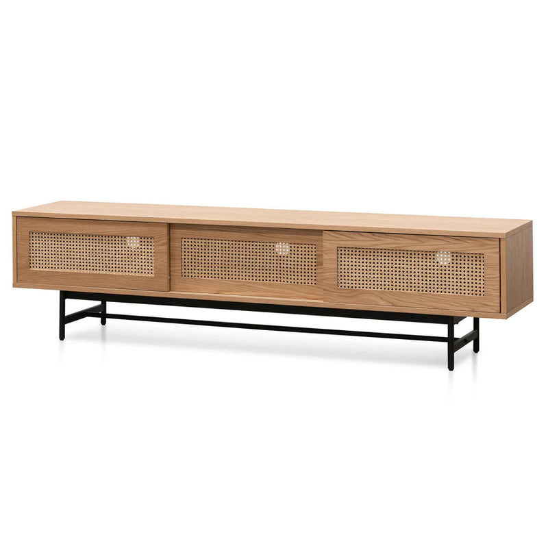 CTV6206-KD Oak Entertainment TV Unit - Black with Natural Rattan Door