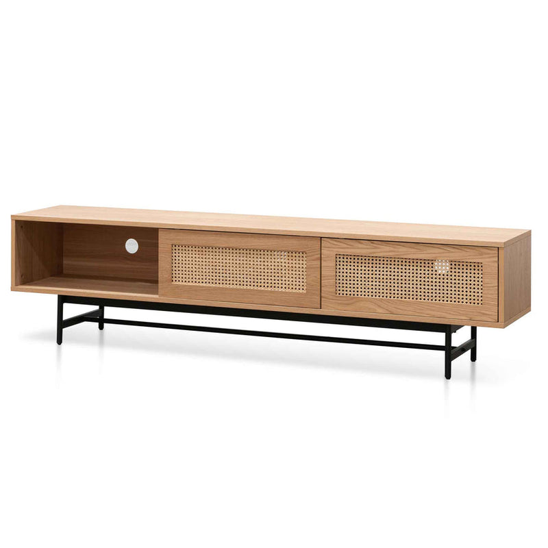 2m Natural Oak TV Entertainment Unit - Rattan Doors