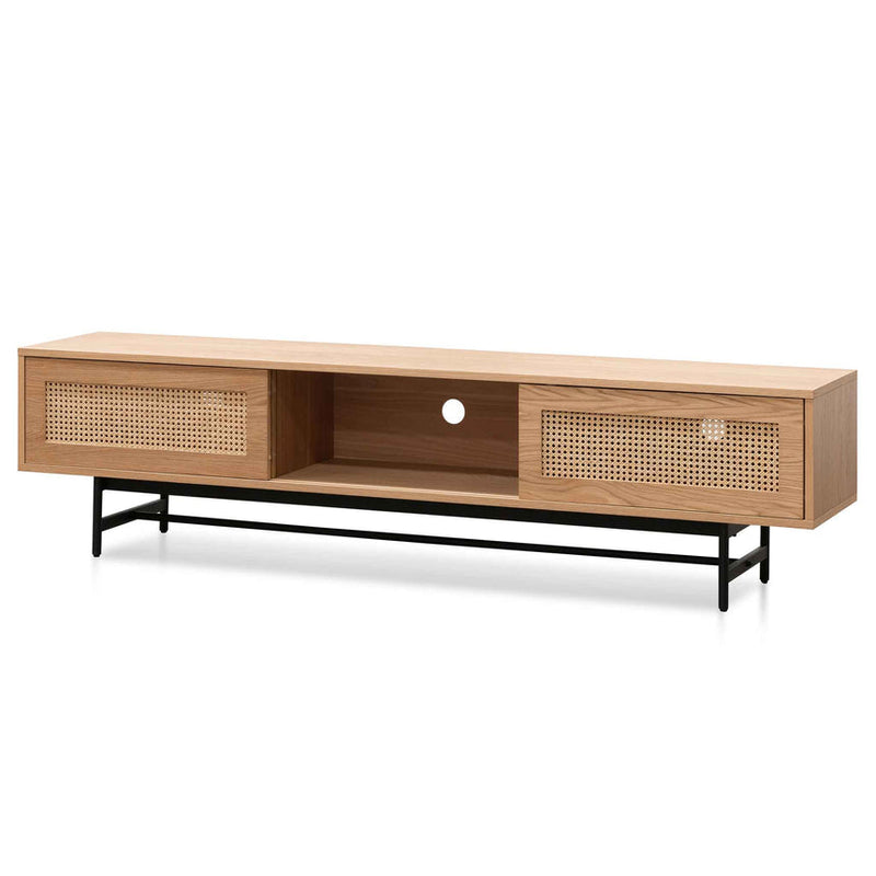 CTV6206-KD Oak Entertainment TV Unit - Black with Natural Rattan Door