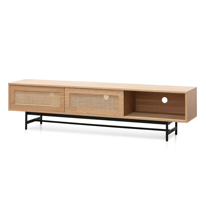 2m Natural Oak TV Entertainment Unit - Rattan Doors