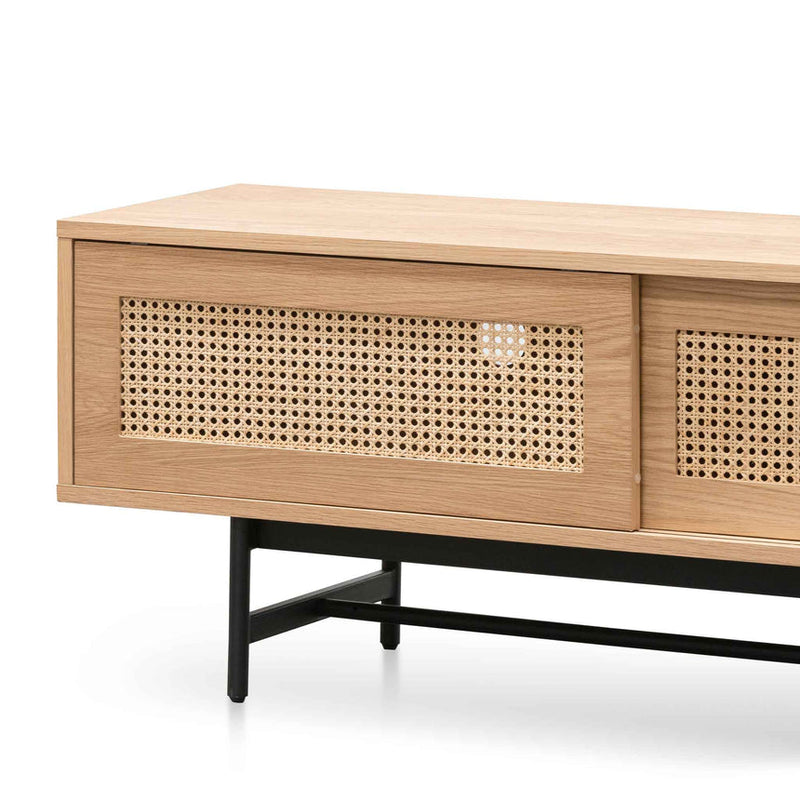 CTV6206-KD Oak Entertainment TV Unit - Black with Natural Rattan Door