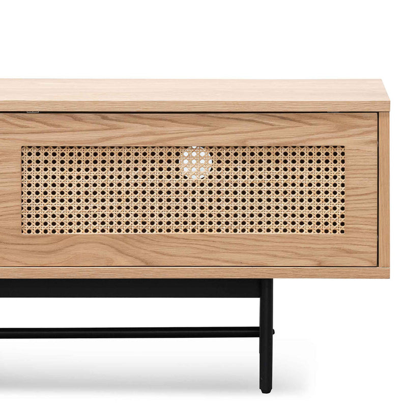 2m Natural Oak TV Entertainment Unit - Rattan Doors