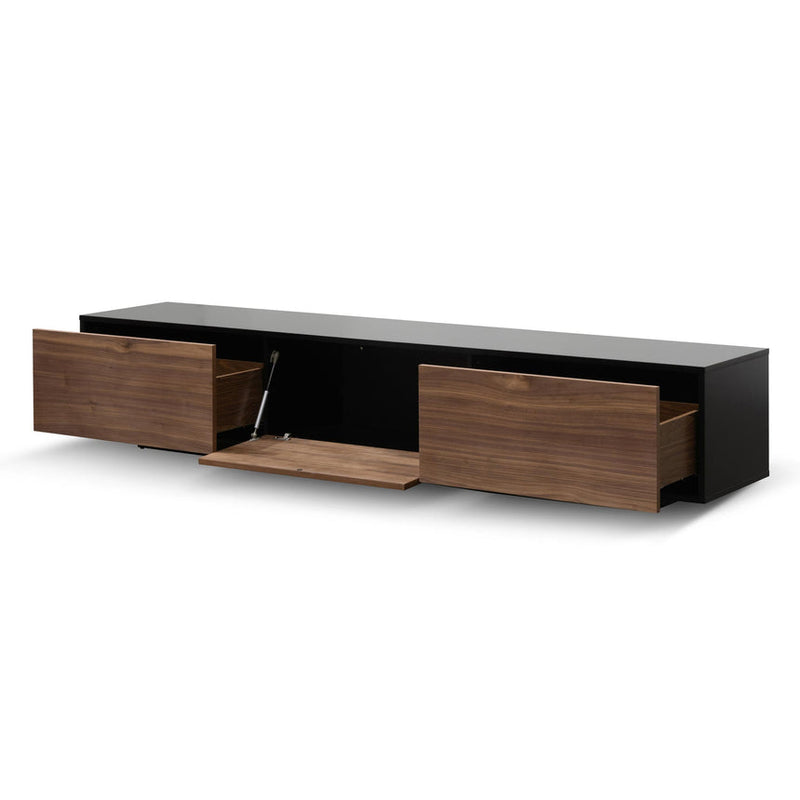 2.3m TV Unit - Black with Natural Drawers