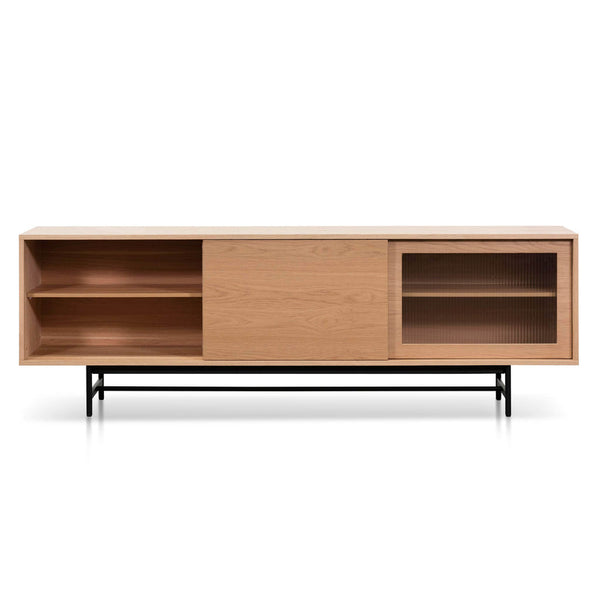 2.1m Wooden Entertainment TV Unit - Natural with Flute Glass Door