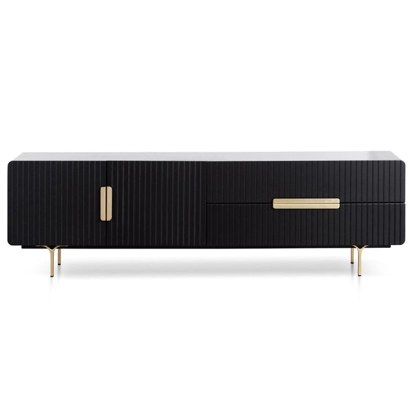 Matte Black TV Entertainment Unit - Brass Legs and Handle