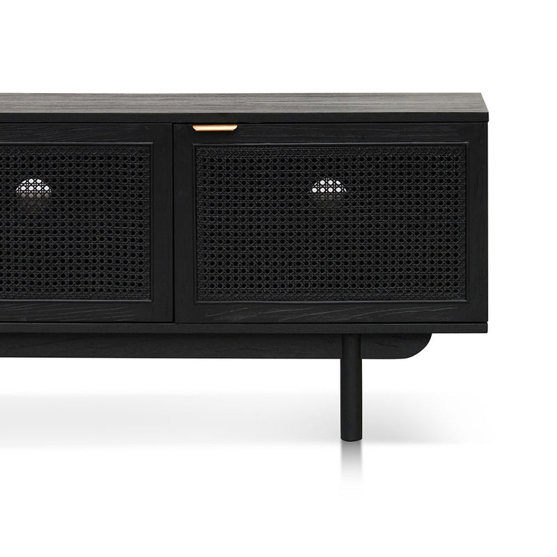 1.7m ELM Black Entertainment TV - Natural Rattan Door