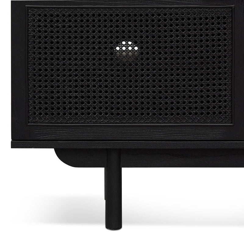 1.7m ELM Black Entertainment TV - Natural Rattan Door