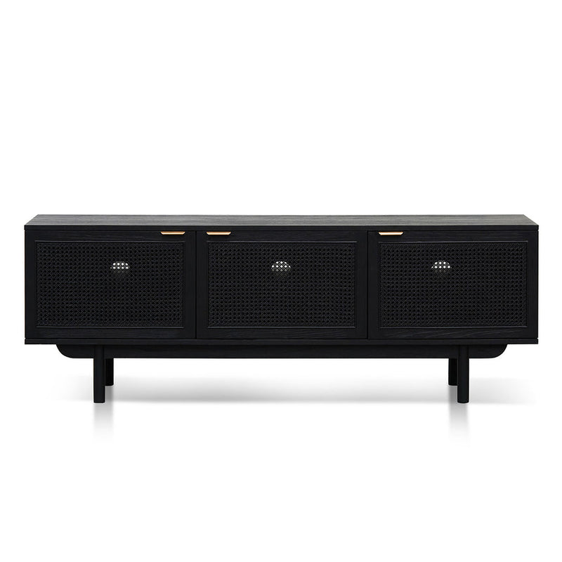 1.7m ELM Black Entertainment TV - Natural Rattan Door