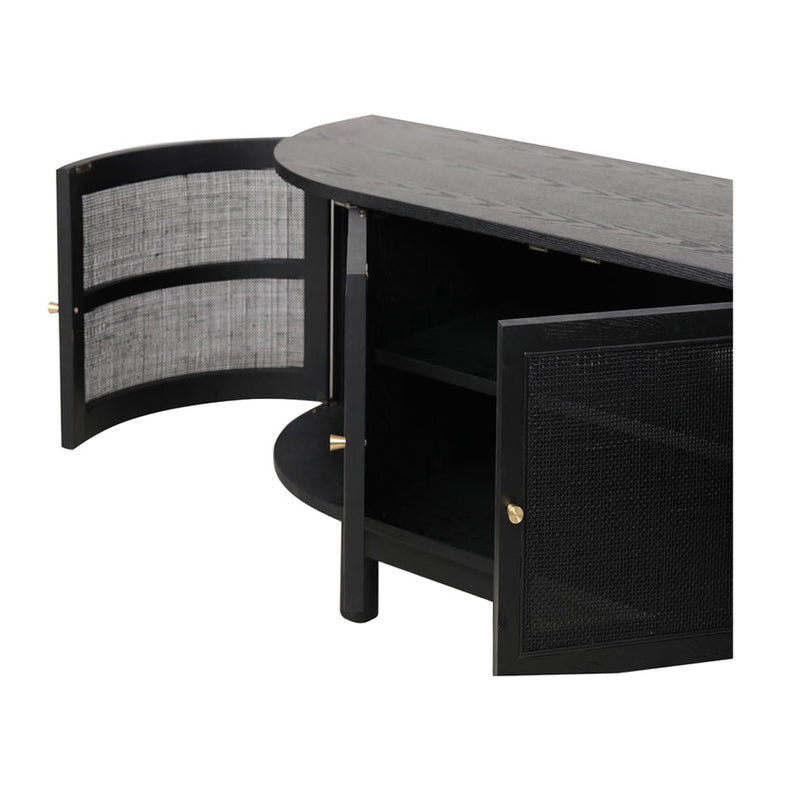 2.2cm Rattan Doors TV Entertainment unit - Full Black