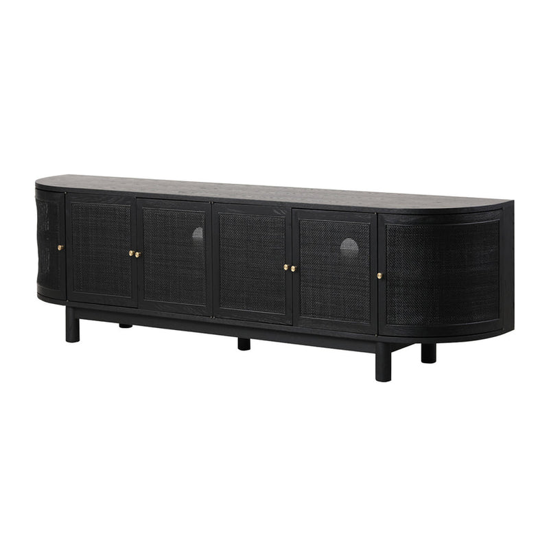 2.2m Rattan Doors TV Entertainment unit - Full Black