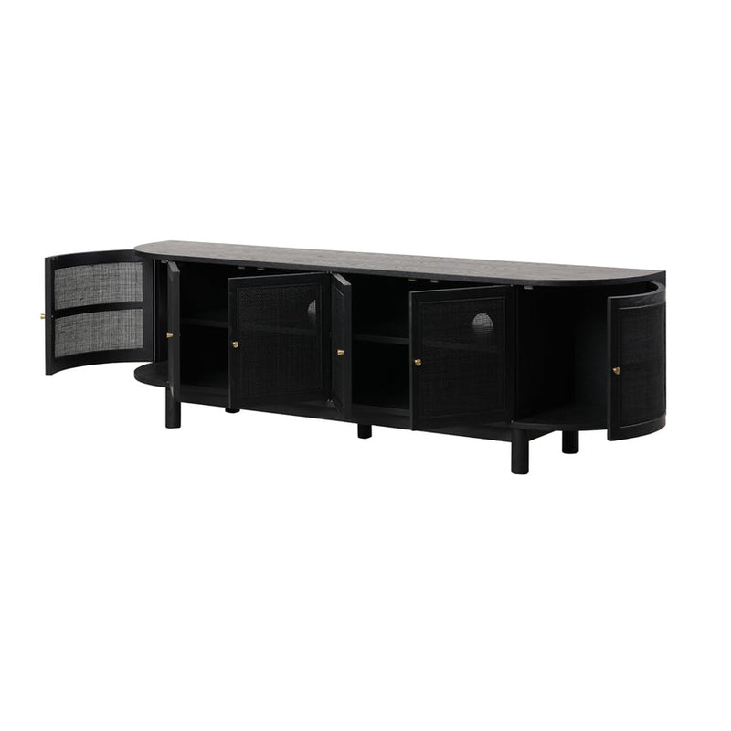 2.2m Rattan Doors TV Entertainment unit - Full Black