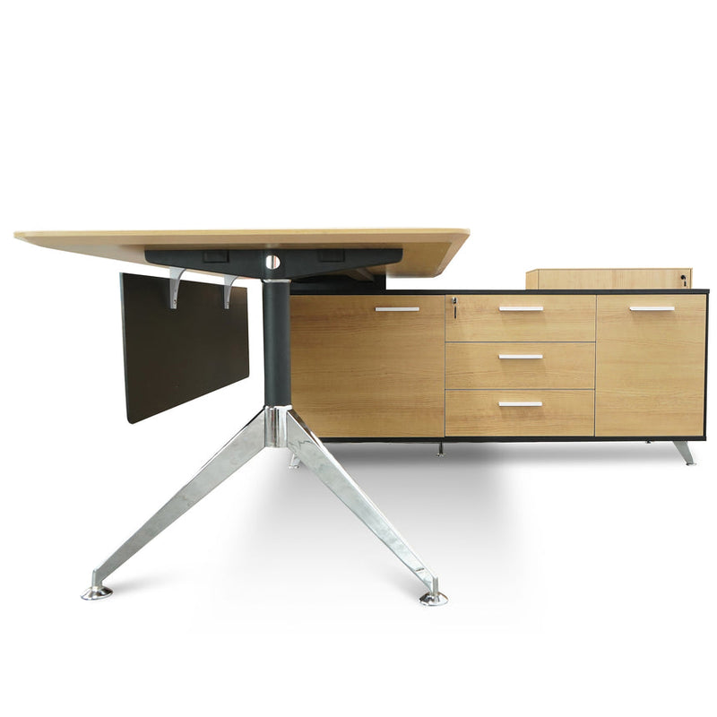 1.95m Executive Desk Right Return - Black Frame with Natural Top and Drawers