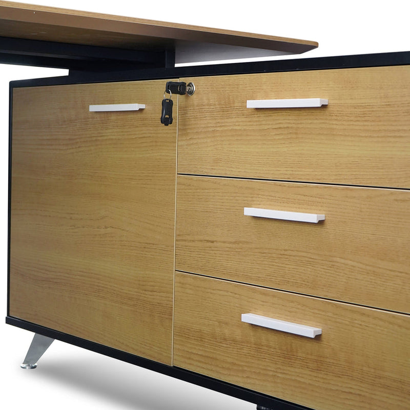 1.95m Executive Desk Right Return - Black Frame with Natural Top and Drawers