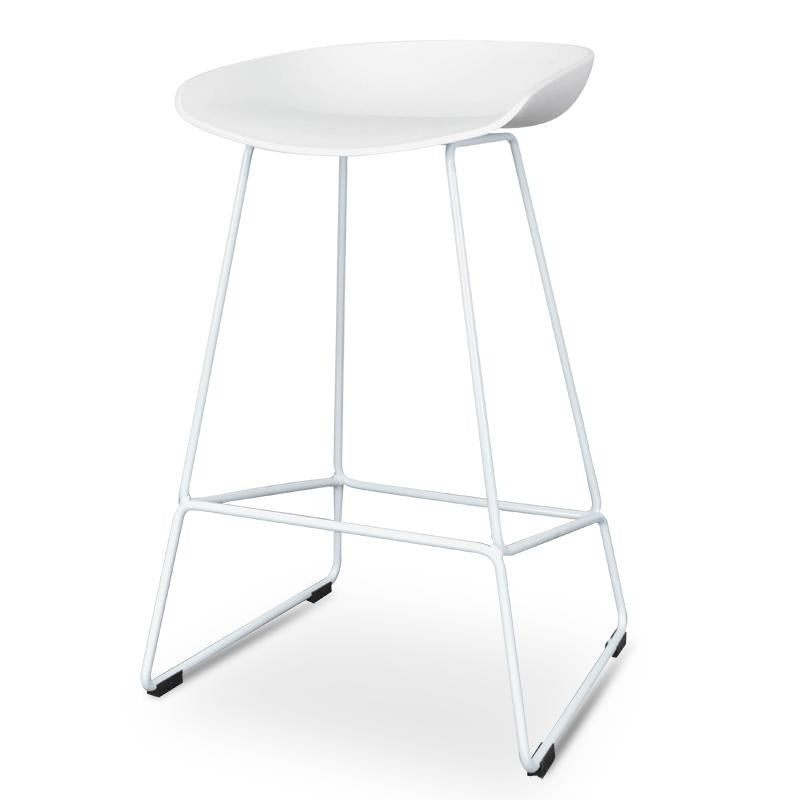 65cm Bar Stool - white Seat With white metal Frame