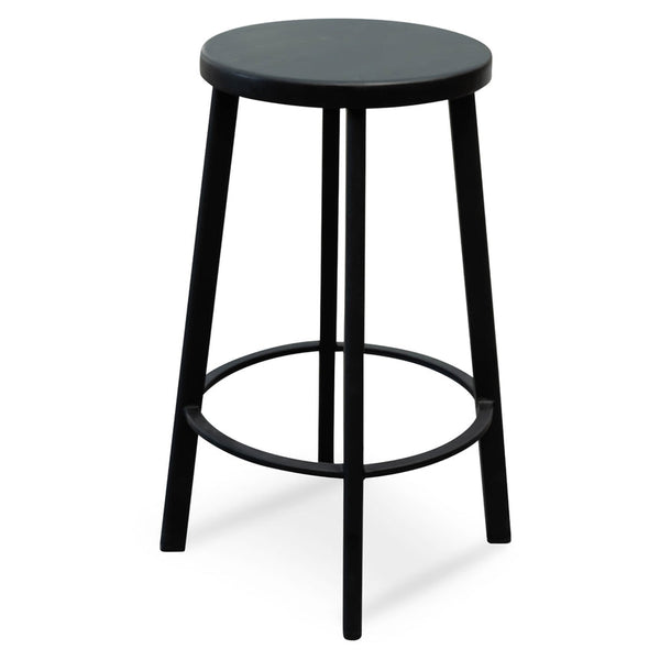 65cm Bar Stool With Black Timber Seat - Black Frame (Set of 2)