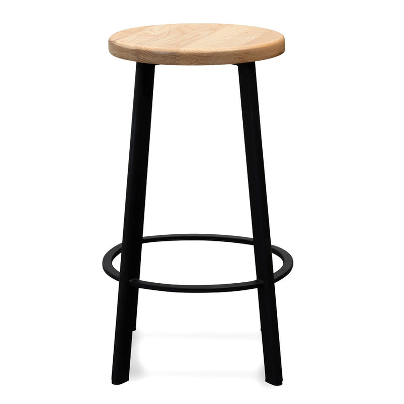 65cm Bar Stool With Black Timber Seat - Black Frame (Set of 2)