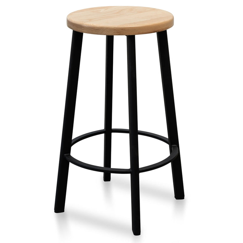 65cm Bar Stool -With Natural Timber Seat - Black Frame