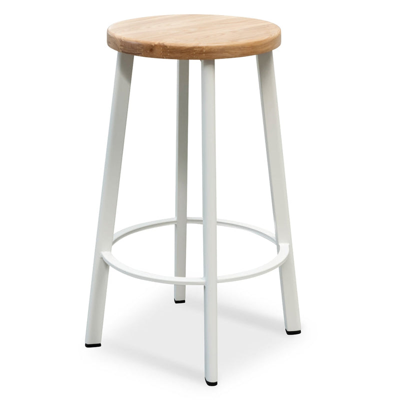 65cm Bar Stool -With Natural Timber Seat - Black Frame