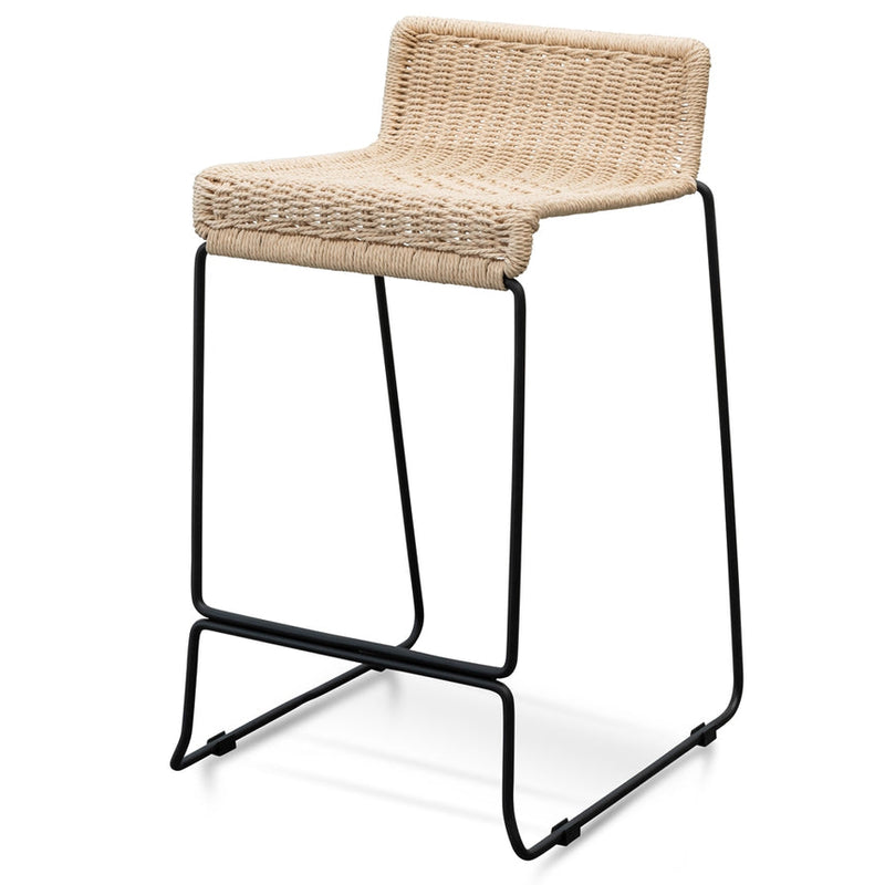 Bar Stool With Natural Cord Seat - Black Frame