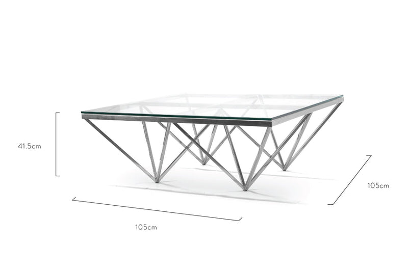 105cm Coffee Table - Glass Top - Silver Base