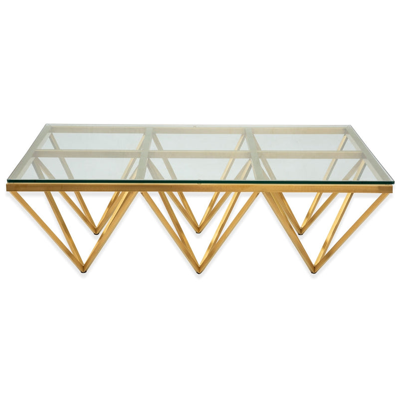 1.2m Coffee Table - Glass Top - Brushed Gold Base