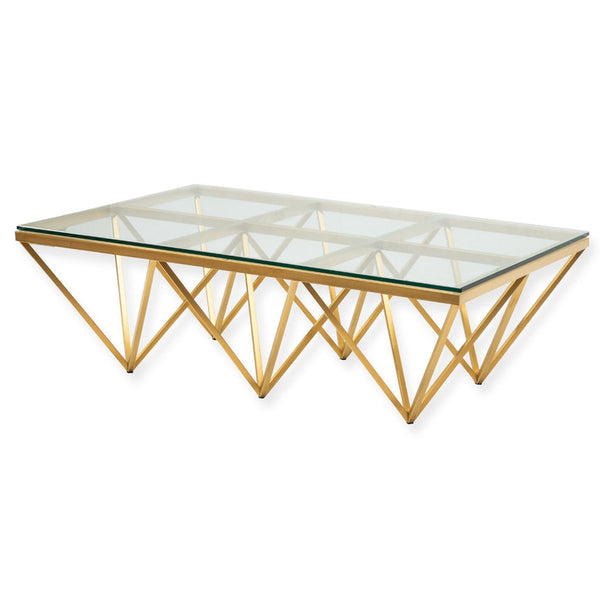 1.2m Coffee Table - Glass Top - Brushed Gold Base