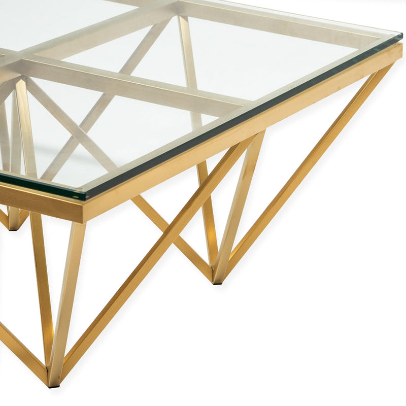 1.2m Coffee Table - Glass Top - Brushed Gold Base