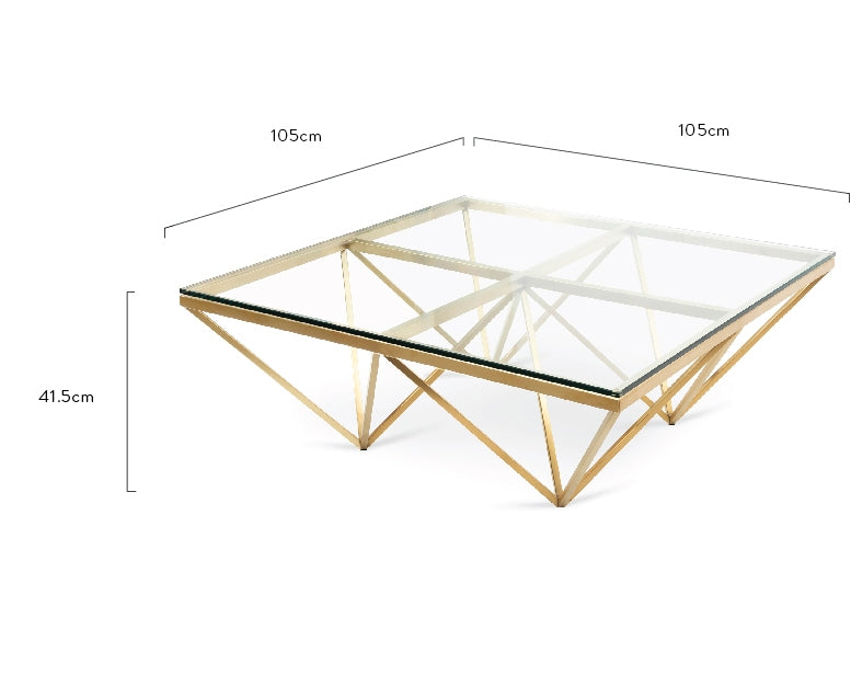 1.05m Glass Coffee Table - Brushed Gold Base