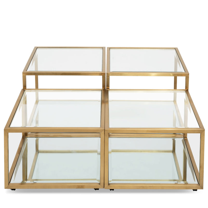 100cm Glass Coffee Table - Brushed Gold Base (Set of 4)