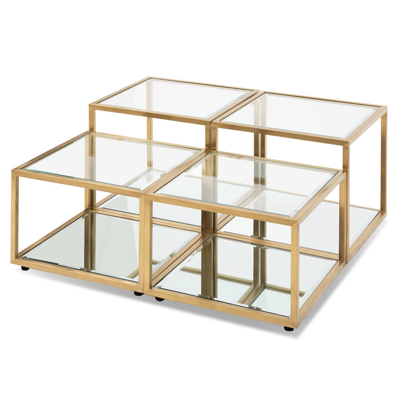 100cm Glass Coffee Table - Brushed Gold Base (Set of 4)