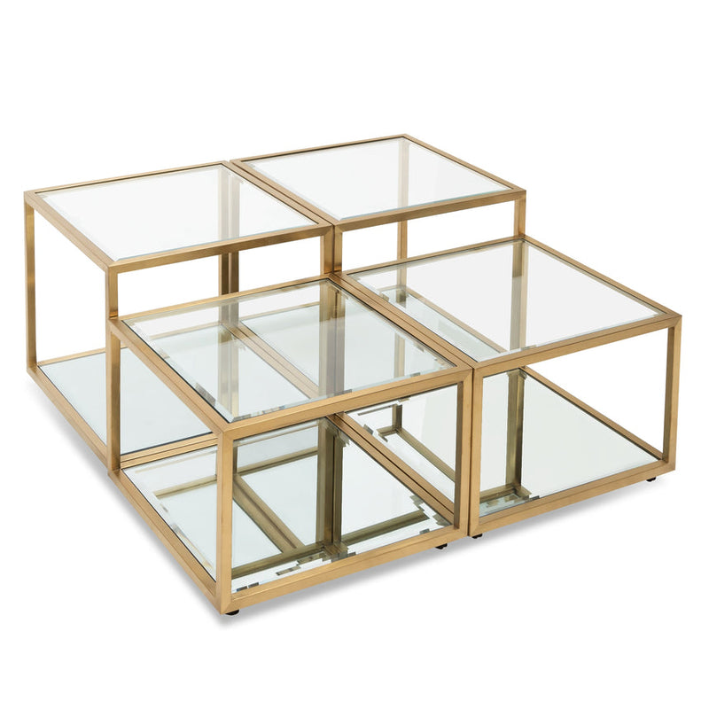 100cm Glass Coffee Table - Brushed Gold Base (Set of 4)