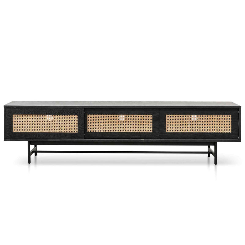 CTV6206-KD Oak Entertainment TV Unit - Black with Natural Rattan Door