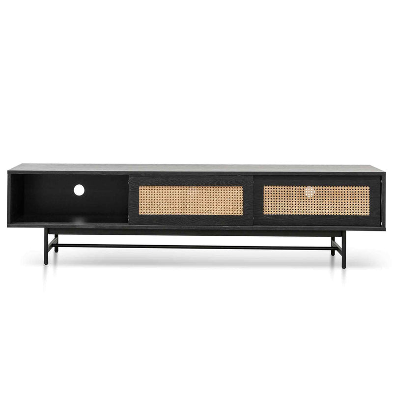 CTV6206-KD Oak Entertainment TV Unit - Black with Natural Rattan Door