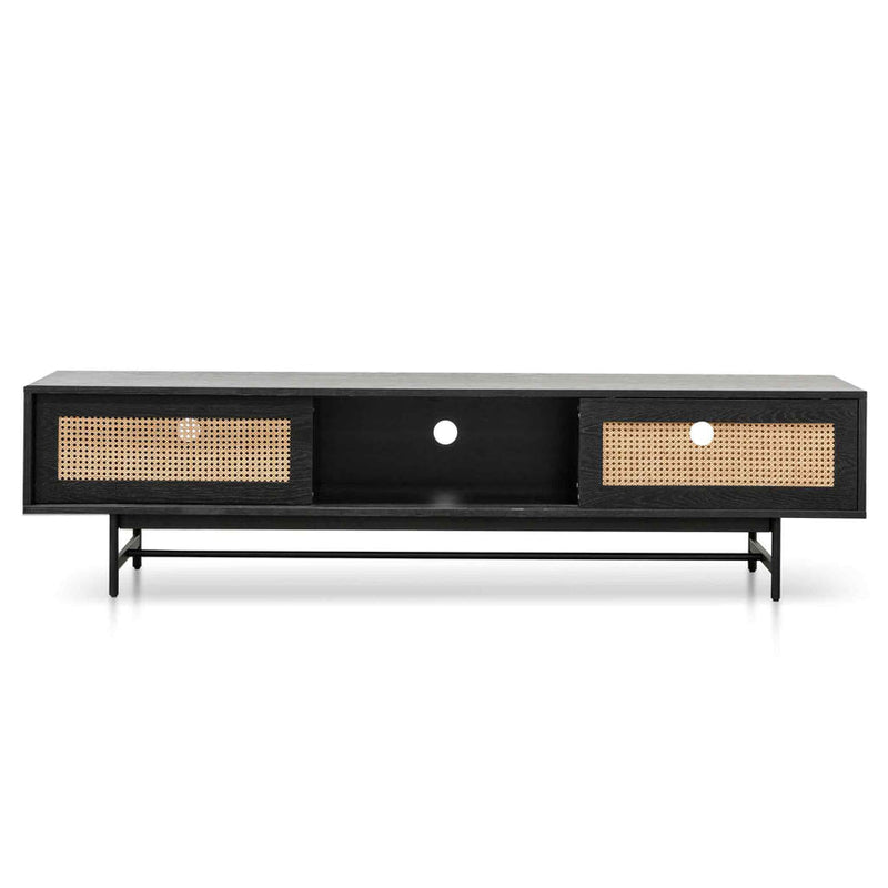 CTV6206-KD Oak Entertainment TV Unit - Black with Natural Rattan Door