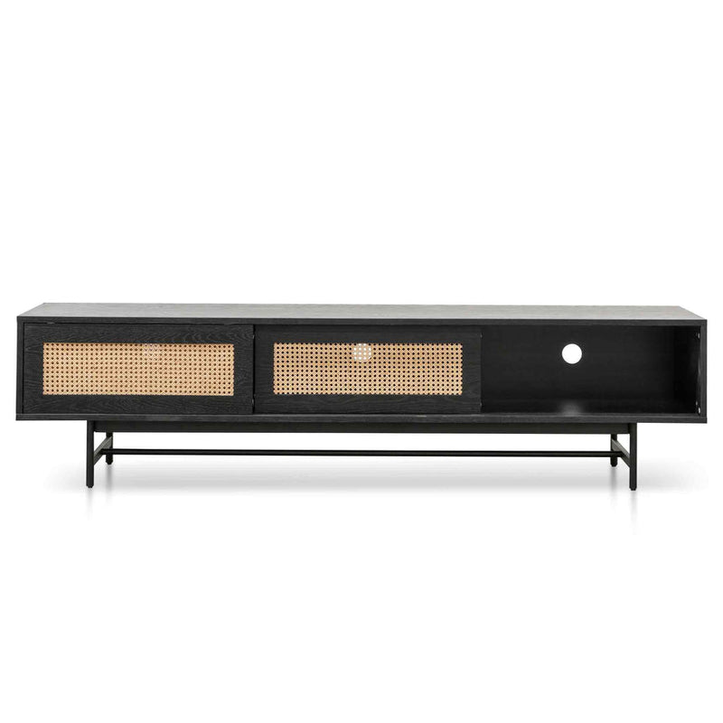 CTV6206-KD Oak Entertainment TV Unit - Black with Natural Rattan Door