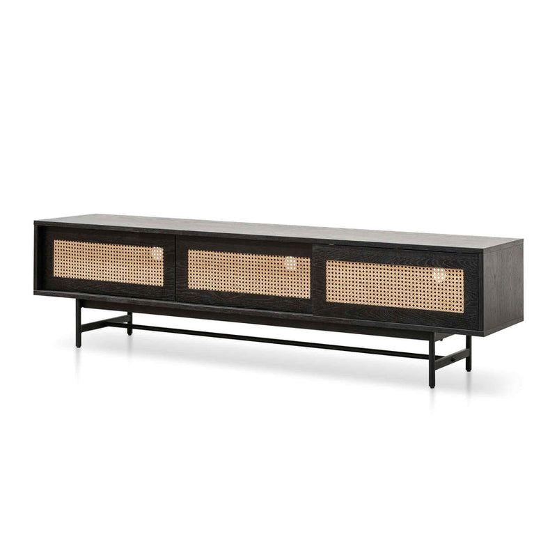 CTV6206-KD Oak Entertainment TV Unit - Black with Natural Rattan Door