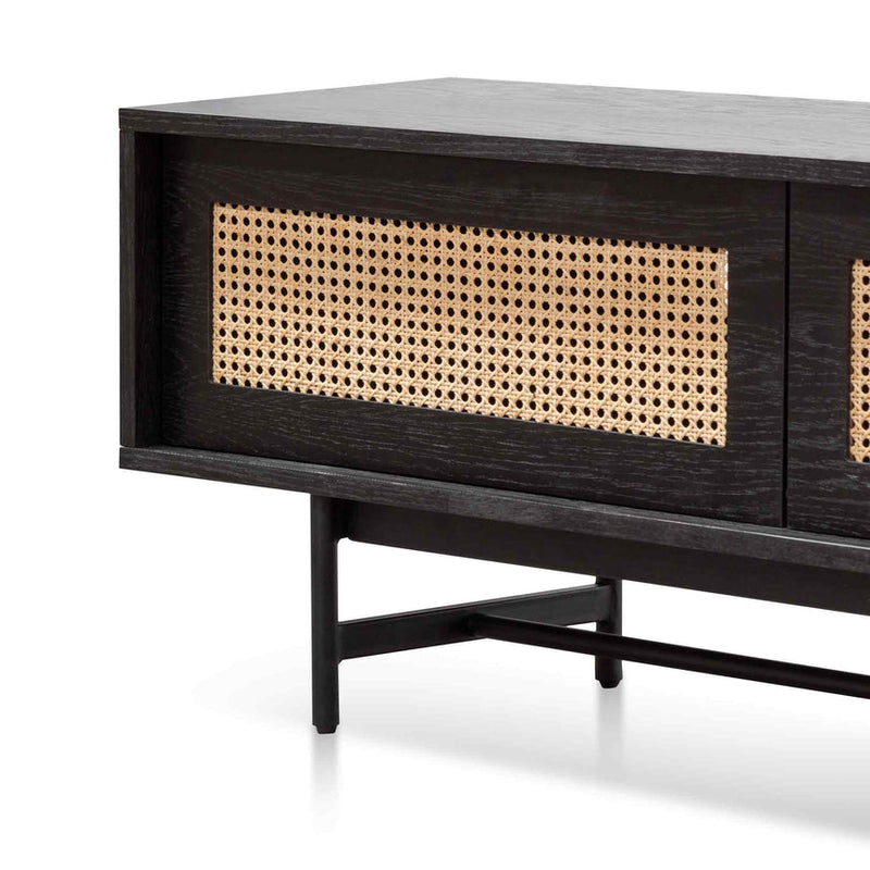 CTV6206-KD Oak Entertainment TV Unit - Black with Natural Rattan Door